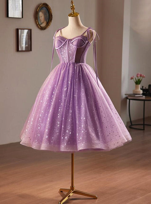 Purple Sweetheart Short Tulle Party Dress, Purple Homecoming Dress
