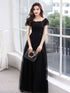 Black A-line Tulle with Lace Applique Party Dress, Black Tulle Long Prom Dress Evening Dress
