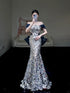 Charming Mermaid Off Shoulder Sequins Long Party Dress, Sequins Formal Dress Prom Dress