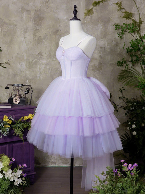 Light Purple Sweetheart Tulle Beaded Homecoming Dress, Light Purple Short Party Dress