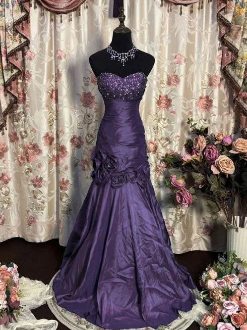 Elegant Purple Sweetheart Sleeveless FloorLength Taffeta Prom Dresses, Purple Long Formal Dress