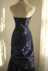 Navy Blue Scoop Taffeta Strapless Party Dress, Navy Blue Long Prom Dress Formal Dress