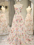 Elegant Ivory Floral Tulle Sweetheart Strapless Long Evening Dress, Tulle A-Line Prom Dress