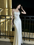 Ivory Soft Satin with Lace Long Evening Dress, Ivory Satin Formal Dress Prom Dress