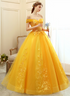 Yellow Off Shoulder Ball Gown Tulle with Lace Sweet 16 Dress, Yellow Formal Dress