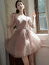 Cute Dark Pink Short Shiny Tulle Sweetheart Party Dress, Dark Pink Homecoming Dress