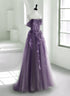 A-line Purple Tulle with Lace Formal Dress, Purple Tulle Prom Dress