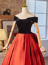 Red and Black Off Shoulder Satin Prom Dress, A-line Party Dress with Bow
