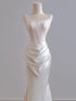 Ivory Satin Strapless Mermaid Long Party Dress, Ivory Satin with Lace Evening Dress Prom Dress