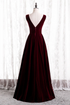 Wine Red Velvet V-neckline Simple Long Party Dress, Wine Red Bridesmaid Dress