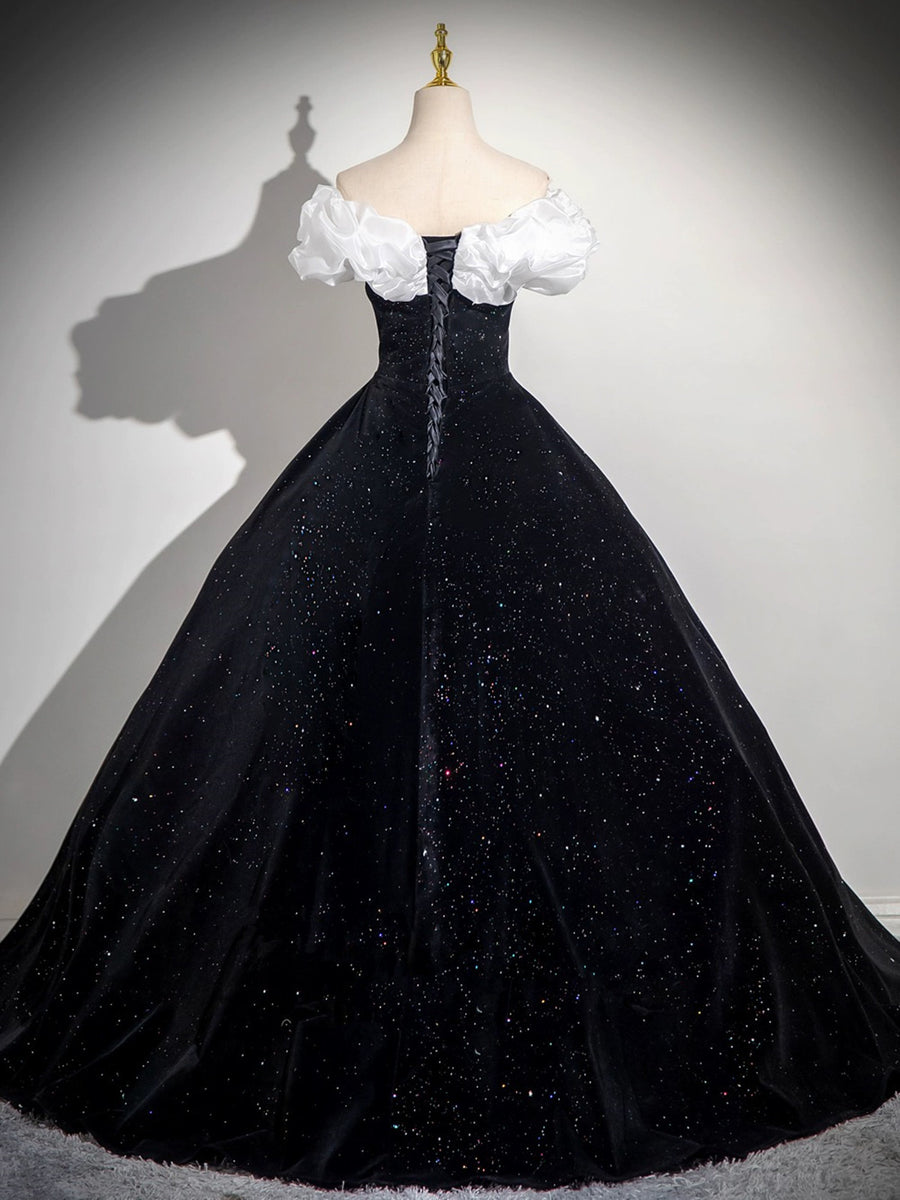 Black Velvet Party Gown with Long Sleeve