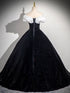 Black Velvet Off Shoulder Scoop Long Party Dress, Black Velvet Prom Dress Evening Dress