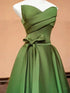 Green Satin V-neckline Floor Length Party Dress, A-line Simple Green Prom Dress