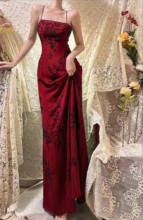 Elegant A-line Wine Red Straps Prom Dress with Embroidery, Wine Red Long Party Dress