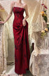 Elegant A-line Wine Red Straps Prom Dress with Embroidery, Wine Red Long Party Dress