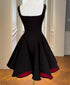 Square Neck Sleeveless A-Line Mini Dress Fitted Homecoming Dress, Black Party Dress with Red Lining