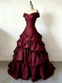 Charming Wine Red Sweetheart Off Shoulder Tiered Prom Dress, Wine Red Gothic Sweet 16 Gown