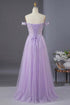 Off Shoulder Sweetheart Light Purple Shiny Lace Prom Dress, A-line Long Evening Dress