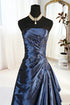 Cute Navy Blue Beaded Knee Length Homecoming Dress, A-line Navy Blue Short Prom Dress