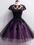 A-line Black and Purple Gothic Knee Length Homecoming Dress, Black and Purple Short Party Dress