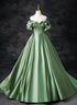 Green Satin Off Shoulder Long Party Dress, A-line Green Prom Dress