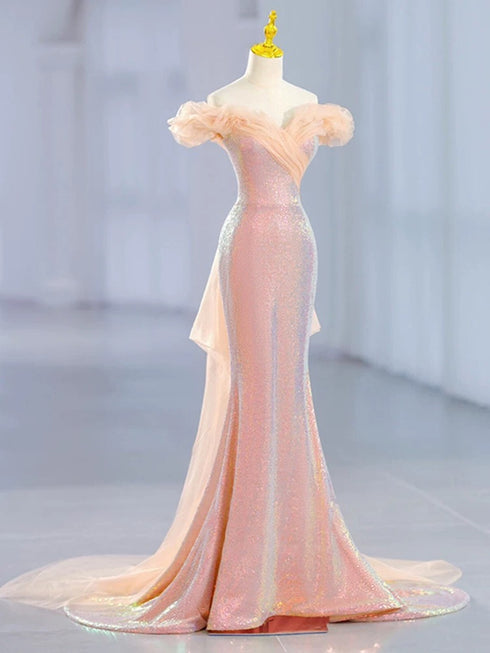 Lovely Mermaid Sequins Off Shoulder Sweetheart Party Dress, Sequins Prom Dress