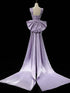 Purple Satin Mermaid Satin Long Party Dress with Bow, Purple Satin Evening Dress Prom Dress