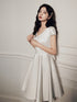 White Satin Simple Knee Length Homecoming Dress, White Satin Graudation Drses
