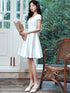 White Satin Simple Knee Length Homecoming Dress, White Satin Graudation Drses