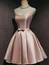 Pink Satin Spaghetti Strap Homecoming Dress, A-Line Short Evening Party Dress with Bow