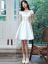 White Satin Simple Knee Length Homecoming Dress, White Satin Graudation Drses