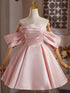 A-line Pink Satin Short Sleeves Homecoming Dress, Pink Satin Short Prom Dress