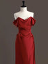 Wine Red Satin Off Shoulder Simple Floor Length Prom Dress, Wine Red Chic Long Party Dress