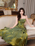 Green Satin Mermaid Long Formal Dress, Green Straps Formal Dress Prom Dress