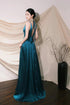 Blue Satin Halter A-line Low Back Floor Length Party Dress, Teal Blue Evening Dress Prom Dress