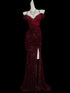 Wine Red Sequins Velvet Mermaid Beaded Prom Dress, Off Shoulder Sweetheart Evening Dress