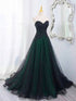 Elegant Black and Green Sweetheart Long Party Dress, Gothic A-line Tulle with Lace Prom Dress
