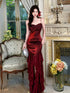 Wine Red Mermaid Satin with Chiffon Long Evening Dress, Wine Red Satin Long Prom Dress