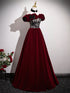 Wine Red Velvet Off Shoulder Long Prom Dress, A-line Beaded Sweetheart Evening Dress Party Dress
