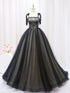 Black and Champagne Tulle Straps with Lace Party Dress, A-line Tulle Long Prom Dress