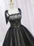 Black and Champagne Tulle Straps with Lace Party Dress, A-line Tulle Long Prom Dress