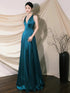 Blue Satin Halter A-line Low Back Floor Length Party Dress, Teal Blue Evening Dress Prom Dress