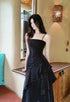 Black Satin Mermaid Straps Chic Long Party Dress, Black Satin Prom Dress Evening Dress