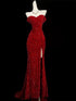 Lovely Wine Red Mermaid Sequins Off Shoulder Party Dress, Wine Red Prom Dress
