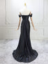 Black Mermaid Satin Off Shoulder Lace-up Prom Dress, Black Satin Long Evening Dress