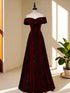 A-line Wine Red Velvet Sweetheart Floor Length Prom Dress, Wine Red Velvet Formal Dress