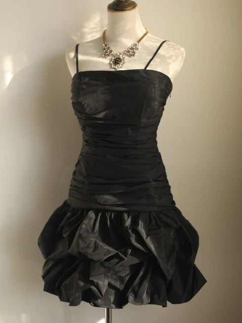 Black Taffeta Scoop Straps Mini Dress Homecoming Dress, Black Cute Short Party Dress