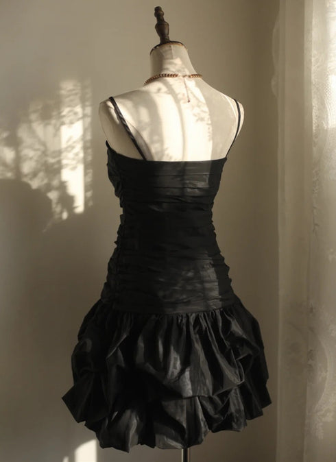 Black Taffeta Scoop Straps Mini Dress Homecoming Dress, Black Cute Short Party Dress