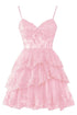 Pink Tulle Sweetheart with Lace Applique Party Dress, Pink Tulle Short Homecoming Dress