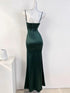 Green Satin Mermaid Straps Long Party Dress with Leg Slit, Green Satin Evening Dress Prom Dress